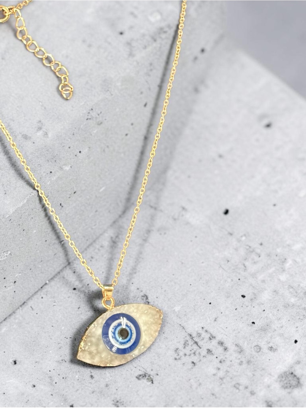 Gold-Tone Evil Eye Pendant Necklace with Blue Accent in a piece Druzy Quarts